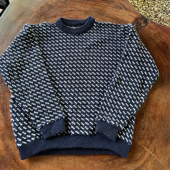 Vintage LL Bean Blue White Birdseye Norwegian Wool Blend Sweater sz Ladies Large - Picture 5 of 6